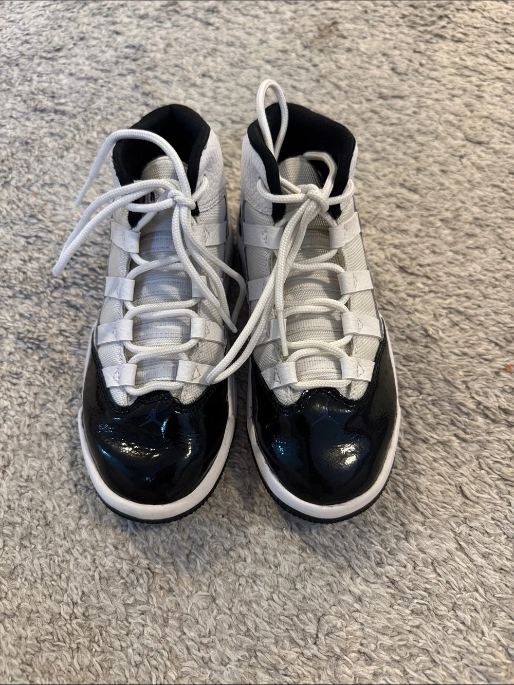 Jordan Kids White and Black Sneakers with Purple Jumpman size 12C